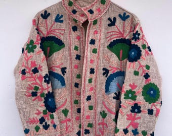 TNT Suzani Baumwolle Wendejacke | Bestickter Mantel | Duster Oberbekleidung | Geschenk für sie | Festtagsjacke | Susani Mantel | Baumwoll Mantel