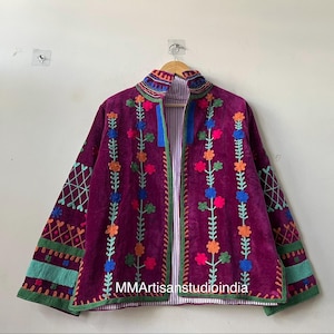 Suzani Floral Velvet Jacket | Winter Coat |Vintage-Inspired Bohemian Festival Jacket | Ethnic Outerwear | Gift for her image 2
