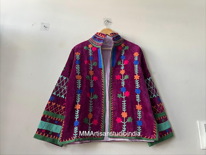 Suzani Floral Velvet Jacket | Winter Coat |Vintage-Inspired Bohemian Festival Jacket | Ethnic Outerwear | Gift for her image 2
