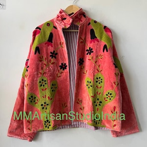 Indian Embroidered Velvet Jacket | Floral Suzani Style Coat | Bohemian Reversible Coat | Gift For Her | Boho Winter Coat