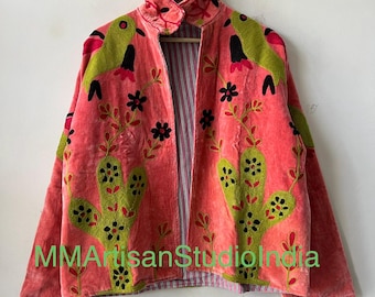 Indian Embroidered Velvet Jacket | Floral Suzani Style Coat | Bohemian Reversible Coat | Gift For Her | Boho Winter Coat