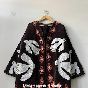 Floral Embroidered Velvet Suzani Jacket Boho Short Coat | Velvet Suzani Coat | Hand-Embroidered Suzani Velvet Jacket | Boho Floral Coat | image 5