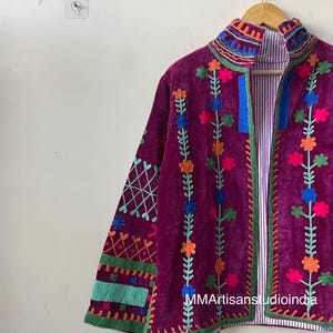 Suzani Floral Velvet Jacket | Winter Coat |Vintage-Inspired Bohemian Festival Jacket | Ethnic Outerwear | Gift for her image 4