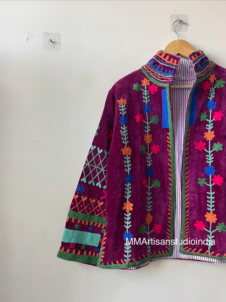 Suzani Floral Velvet Jacket | Winter Coat |Vintage-Inspired Bohemian Festival Jacket | Ethnic Outerwear | Gift for her image 4
