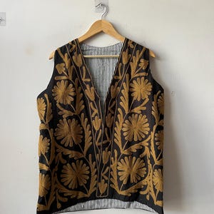 Velvet Suzani Vest Waistcoat | Embroidered Uzbek Jacket | Ethnic Vintage Style Sleeveless Coat | Gift For Her | Chic Vest Coat | Waistcoat