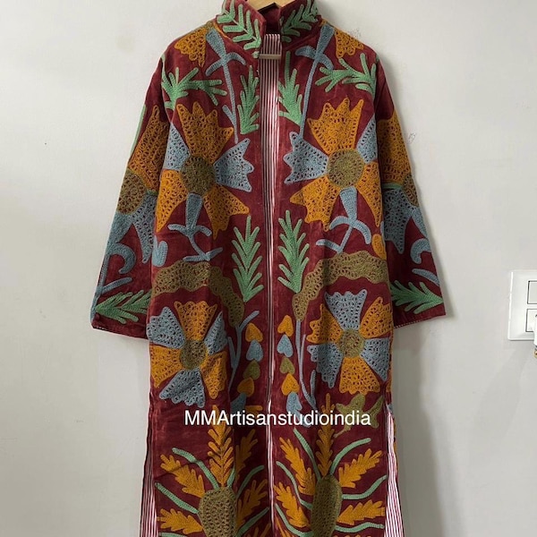 Handmade Embroidered Suzani Jacket, Festival Jacket For Women, Winter Warm Jacket, Velvet Long Jacket, Hippie Jacket, Gift For Her