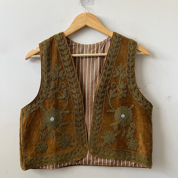Floral Suzani Vest Embroidered Waistcoat | Uzbekistan Sleeveless Tribal Vest | Folk Jacket | Luxury Gift For Her |
