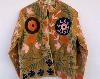 Embroidered Velvet Suzani Jacket | Festive Outerwear | Velvet Jacket | Duster festive Jacket | Bomber Coat | Gift For Her