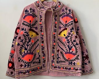 Embroidered Short Velvet Suzani Jacket | Gift For Her | Boho Coat | Tribal Jacket | Suzani Velvet Short Coat | Suzani Vest Coat Gift For Her
