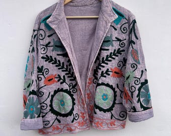 TNT Floral Embroidered Suzani Jacket | Reversible Cotton Coat | Gift For Her  | Suzani Floral Suzani Jacket | Chic Short Coat