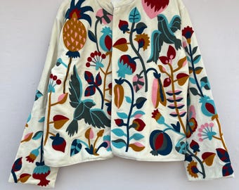 Velvet Suzani Short Jacket | Embroidered Festival Coat, Handmade Tribal Velvet Jacket | Bohemian Suzani Velvet Jacket