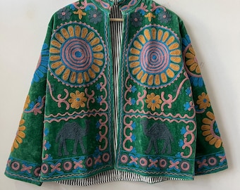 Bohemian Suzani Velvet Embroidered Coat | Artisan Festival Jacket | Ethnic Outerwear | Gift For Her | Suzani Duster Coat | Winter Shot Coat