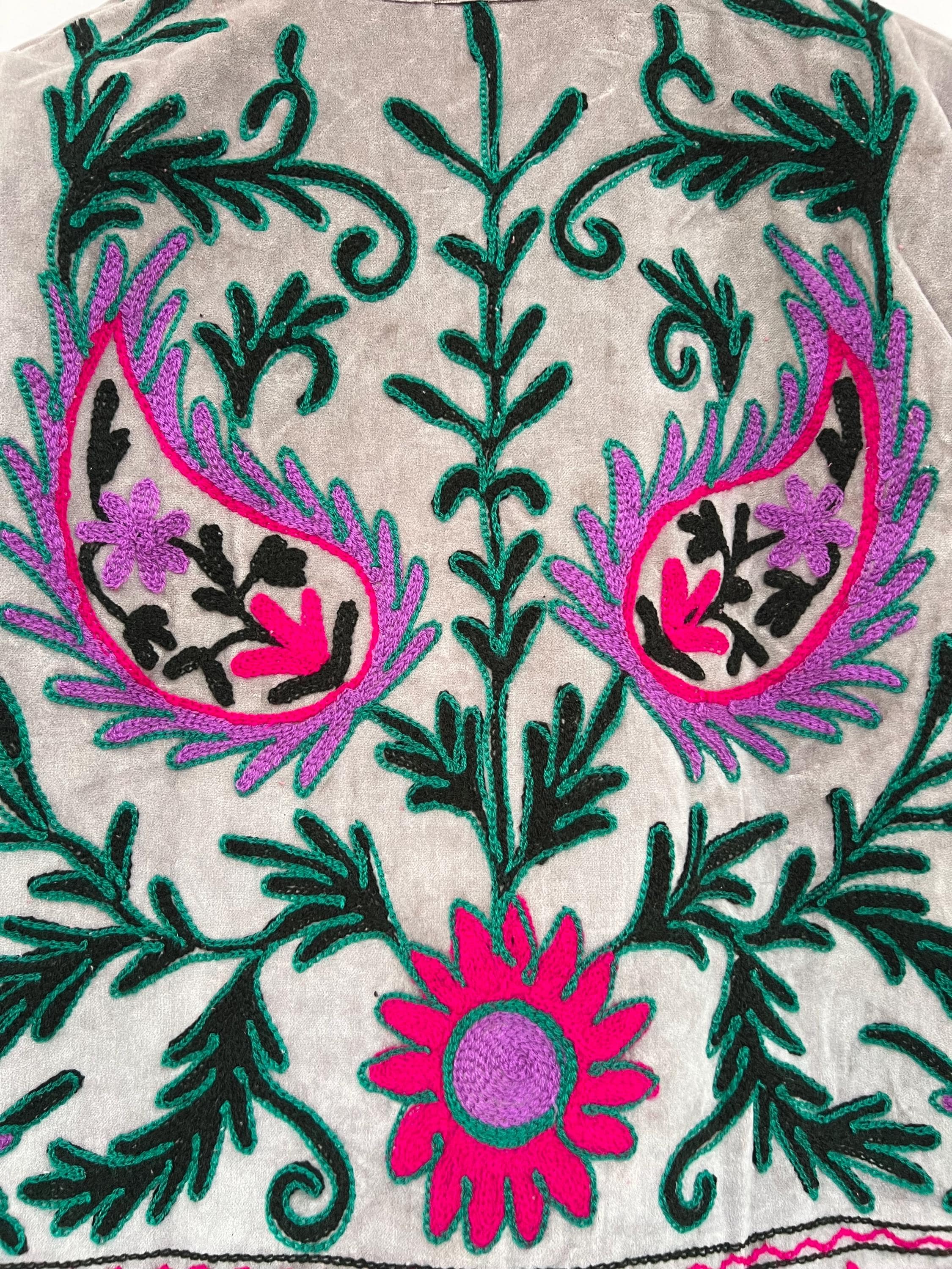 花柄ベルベットスザニジャケット｜刺繍入りボヘミアンコート