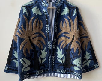 Handmade Suzani Velvet Short Jacket | Embroidered Boho Jacket | Uzbek Style Short Coat | Statement Outerwear | Gift For Her
