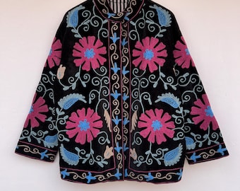 Velvet Suzani Winter Short Jacket | Winter Handmade Jacket | Embroidered Velvet Coat | Velvet Jacket | Suzani Robe | One Size