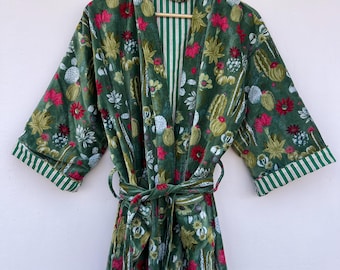 Kimono de veludo | Kimono estampado de inverno | Kimono longo boho com estampa de macacos e flores | Kimono para usar em casa | Presente para ela