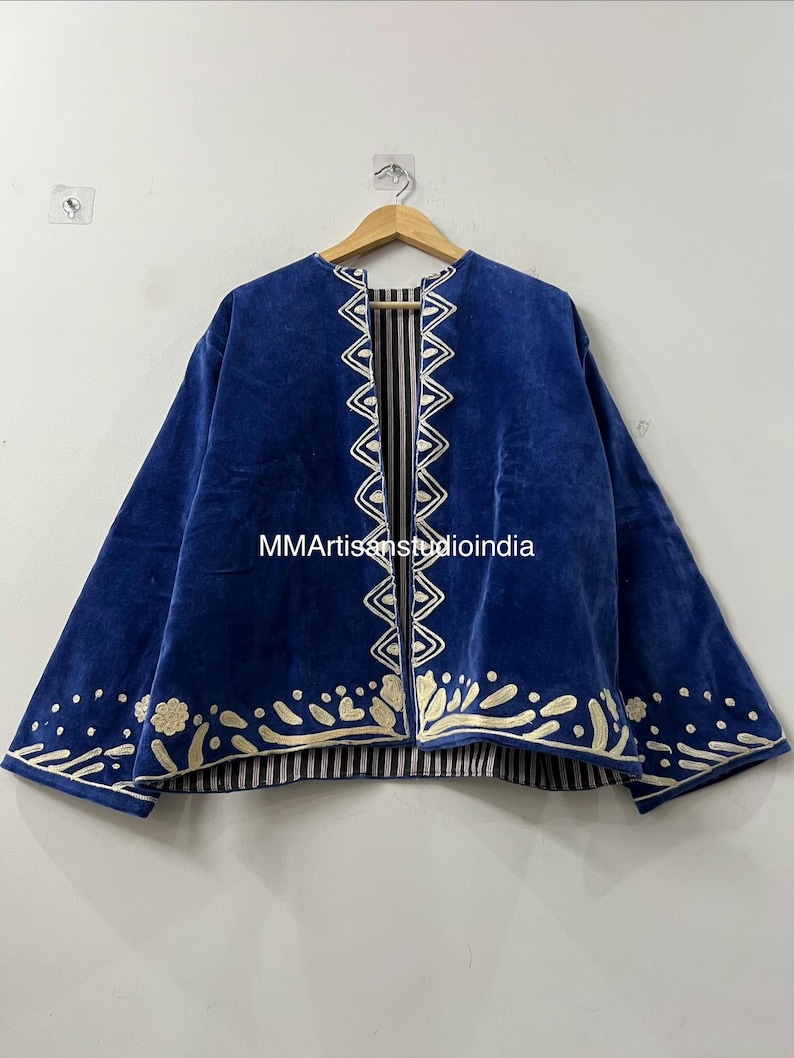 Handmade Velvet Jacket – Floral Embroidered Coat – Boho Suzani Style Festival Outerwear – Women’s Ethnic Clothing image 2