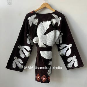 Floral Embroidered Velvet Suzani Jacket Boho Short Coat | Velvet Suzani Coat | Hand-Embroidered Suzani Velvet Jacket | Boho Floral Coat | image 7