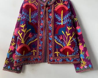Suzani Velvet Suzani Jacket | Boho Embroidered Short Coat | Gift For Her | Velvet Suzani Jacket | Boho Coat | Velvet Chic Coat