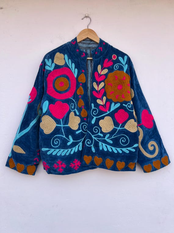 Velvet Suzani Jacket | Embroidered Sujani Jacket | Bohemian Embroidery Coat | Gift For Her |Wedding Gifts | Ethnic Wear Free Size