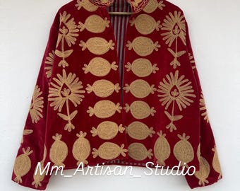 Suzani Winter Short Jacket | Winter Jacket | Embroidered Jacket Coat | Velvet Jacket | Suzani Robe | One Size | Gift For Her