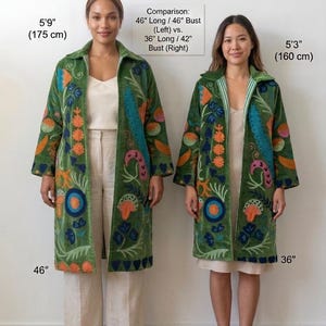 Green Long Velvet Suzani Robe Jacket –Embroidered Boho Coat – Uzbek Textile – Bohemian Kimono Robe – Floral Statement Wear | Luxury Gifts image 17