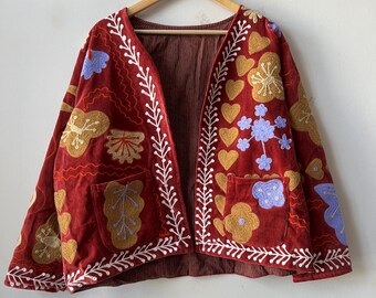 Suzani Short Jacket | Velvet Embroidery Jacket | Festival & Resort Wear | Ethnic Suzani Coat| Gift For Her | Suzani Jacket | Winter Jacket