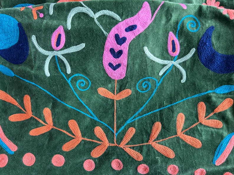 Green Long Velvet Suzani Robe Jacket –Embroidered Boho Coat – Uzbek Textile – Bohemian Kimono Robe – Floral Statement Wear | Luxury Gifts image 14