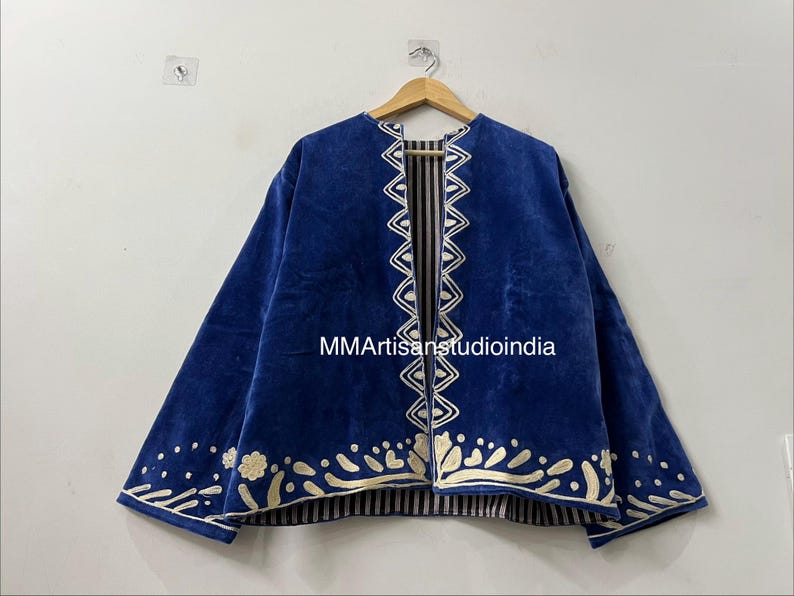 Handmade Velvet Jacket – Floral Embroidered Coat – Boho Suzani Style Festival Outerwear – Women’s Ethnic Clothing image 3