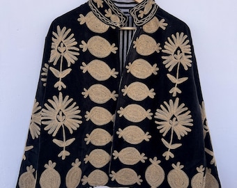 Handmade Embroidered Suzani Velvet Jacket | Winter Autumn Jacket  | Women's Chic Coat | Gift For Her | Duster Robe