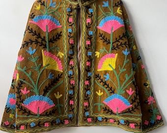 Hand Embroidered Velvet Suzani Jacket | Boho Floral Coat | Duster Jacket | Festive Coat | Front Open Autumn Jacket | Gift For Her