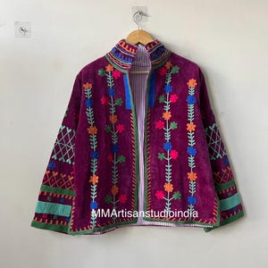 Suzani Floral Velvet Jacket | Winter Coat |Vintage-Inspired Bohemian Festival Jacket | Ethnic Outerwear | Gift for her image 1