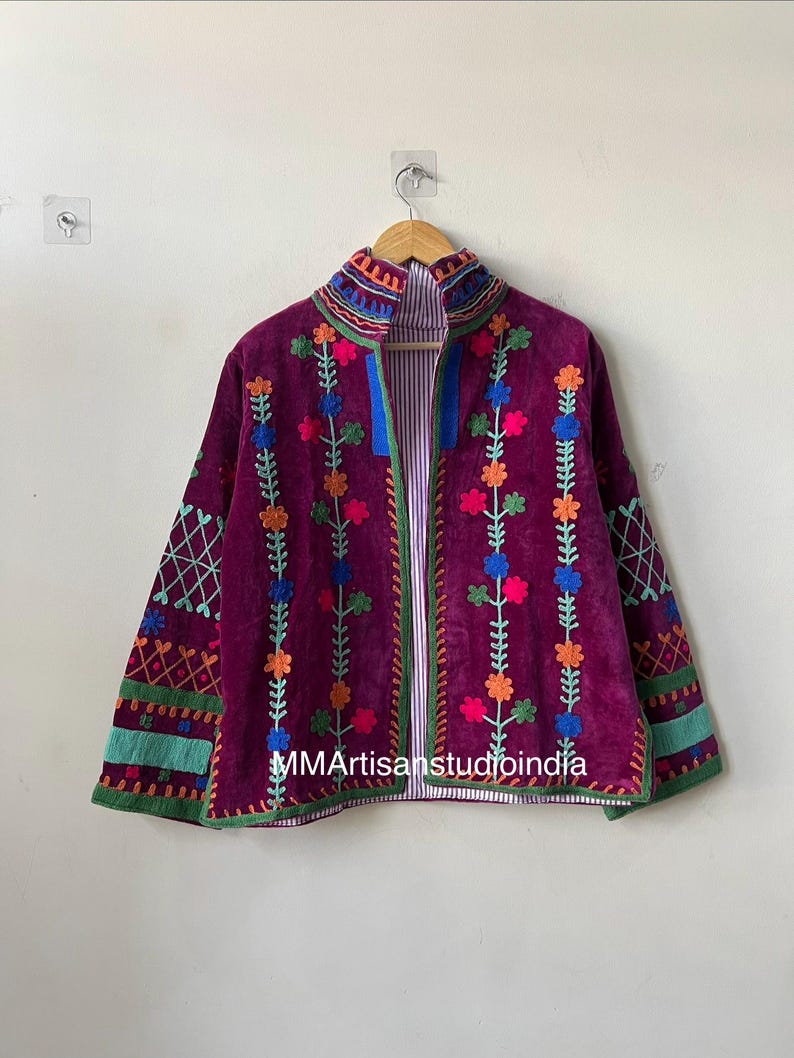 Suzani Floral Velvet Jacket | Winter Coat |Vintage-Inspired Bohemian Festival Jacket | Ethnic Outerwear | Gift for her image 1