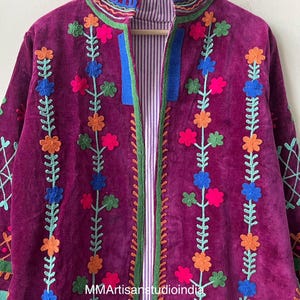 Suzani Floral Velvet Jacket | Winter Coat |Vintage-Inspired Bohemian Festival Jacket | Ethnic Outerwear | Gift for her image 11