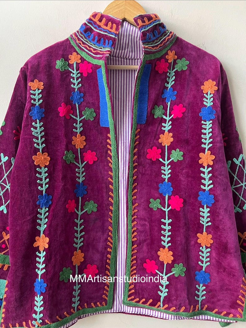 Suzani Floral Velvet Jacket | Winter Coat |Vintage-Inspired Bohemian Festival Jacket | Ethnic Outerwear | Gift for her image 11