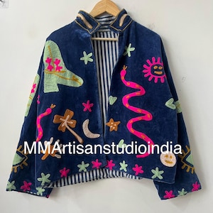 Hand Embroidered Velvet Jacket | Folk Art Boho Coat | Embroidery Suzani Jacket | Velvet Winter Coat | Gift For Her