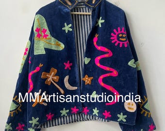 Hand Embroidered Velvet Jacket | Folk Art Boho Coat | Embroidery Suzani Jacket | Velvet Winter Coat | Gift For Her