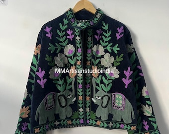 Handcrafted Handmade Velvet Suzani Embroidery Jacket | Women's Winter Coat | Velvet Suzani Jacket Floral Embroidery Coat  | Gift For Her