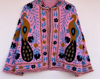 TNT Suzani Hand Embroidered Short Jacket | Duster Suzani Jacket | Gift For Her | Cotton Coat | Winter Coat | Gift For Her | Chic Coat