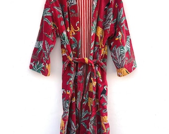 Kimono Boho de Veludo Estampado | Roupa de Dormir com Estampa Animal | Casaco para Noite | Presente para Madrinhas | Kimono de Veludo | Presente para Ela