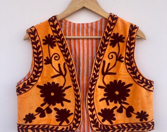 Velvet Embroidered Suzani Vest | Velvet Waistcoat | Festival Jacket | Sleeveless Style | Winter Waistcoat | Gift For Her | Waistcoat