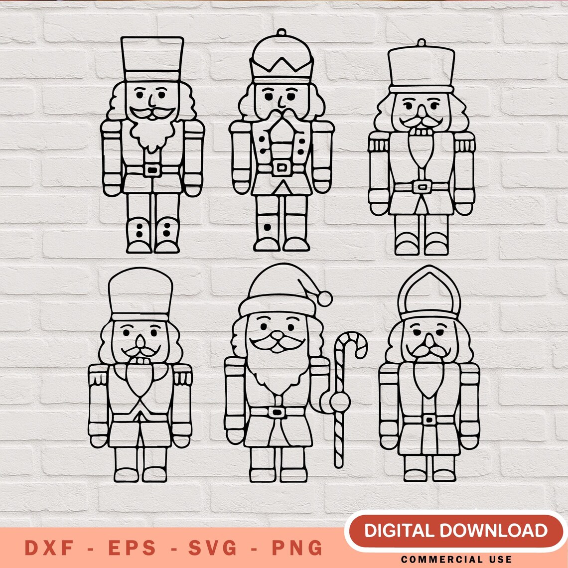 Christmas Nutcracker Outline SVG Bundle Holiday Clipart (digital