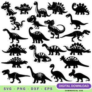 Dinosaur Silhouette SVG Bundle: T-Rex, Stegosaurus, Raptor Cut Files (Digital Download)