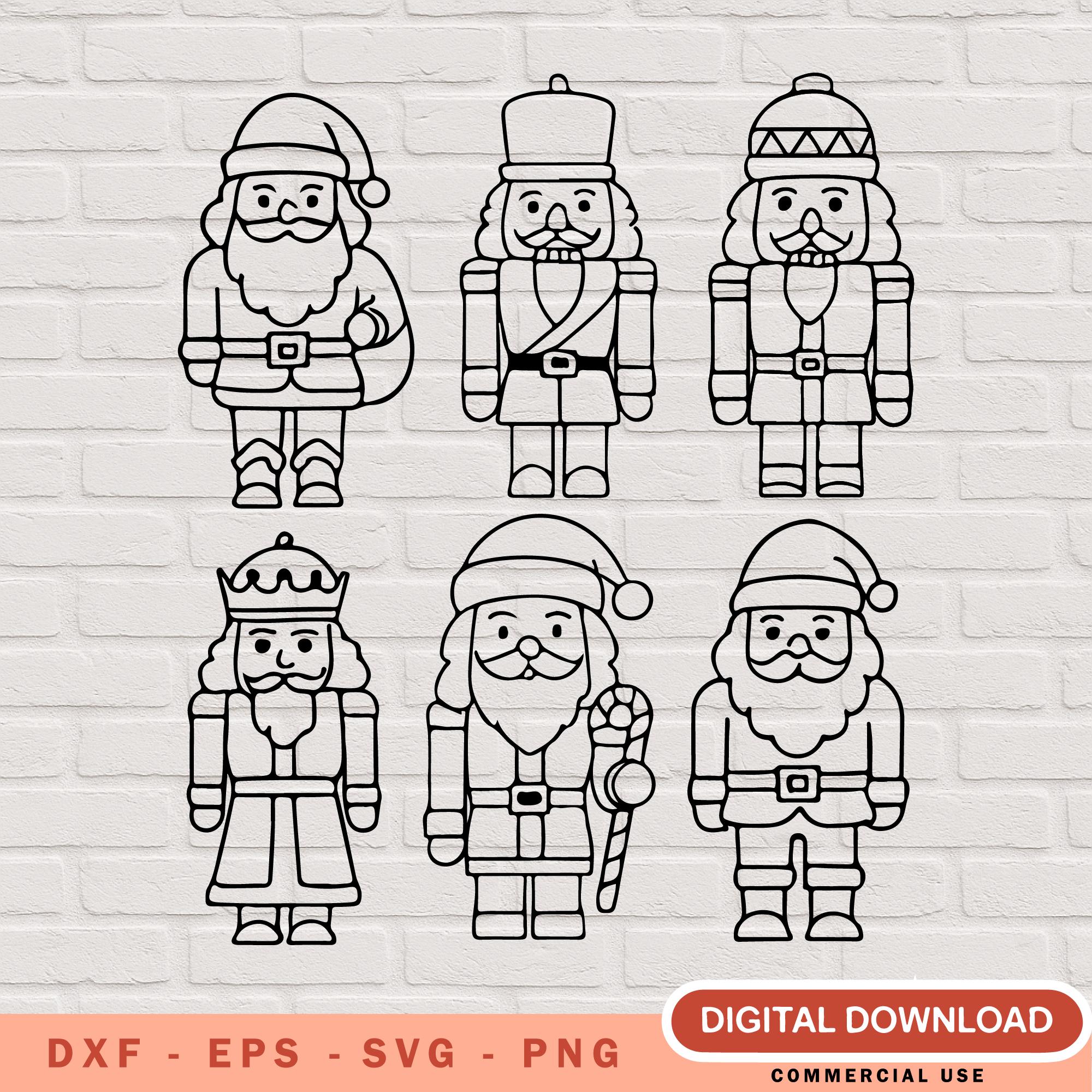 Christmas Nutcracker Outline SVG Bundle Holiday Clipart (digital