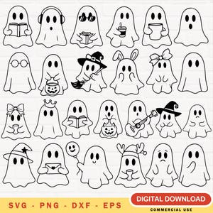 Ghost Svg Bundle, Ghost Outline Svg, Spooky Ghost Svg, Halloween svg, Ghost Svg, Cute Ghost Svg, Ghost Clipart, Ghost Silhouette SVG