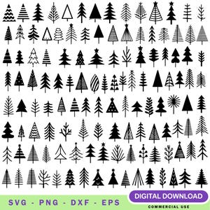 Hand Drawn Christmas Tree SVG Bundle: Holiday Clipart, Cricut Silhouette Cut Files