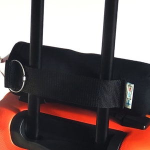 Neoprene Water Bottle Holder for Suitcase: Travel Accessory. Slides over suitcase handle.