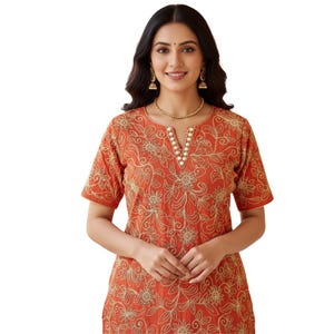 Tunique En Coton Imprimé - Taille 50 - Rose - Manches Longues - Grande Taille - Neuf Avec étiquettes