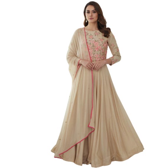 Bahar Beige Indian Dress, Size 42  Long, Flared, Embroidered Dress, Formal  & Wedding Attire - Etsy