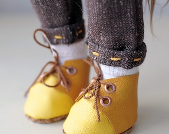 Handmade Yellow Leather Doll Shoes - Cork Sole
